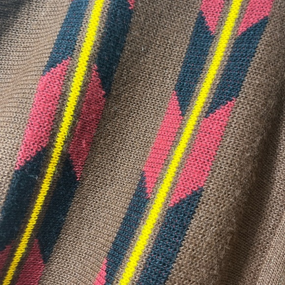 Vintage Boho Southwest Knit Tie Cardigan Brown Earth Tones Geometric Aztec Retro - Picture 6 of 10